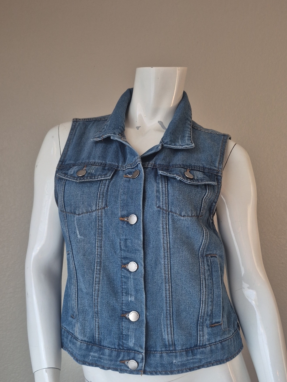 Washed Blue Denim Vest for Women - Sleeveless Layering Piece